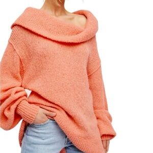 Free People Sz S Cozy Off-Shoulder Sweater Coral Anthropologie